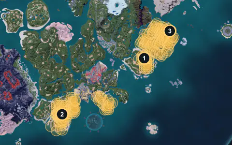 Dinossom spawn areas on Palpagos, Lv 25-28