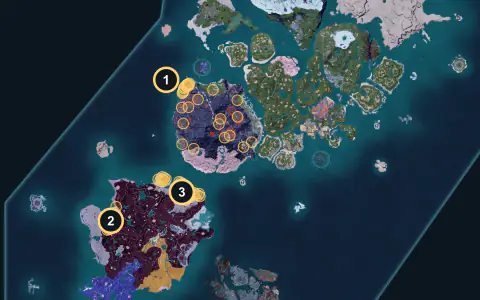 Ghangler spawn areas on Palpagos, Lv 30-40
